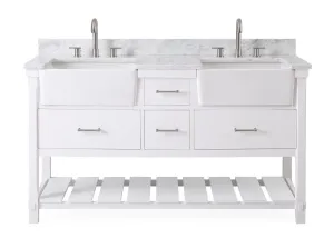 60-Inches Kendia Double Farmhouse Sink Bathroom Vanity - GD-7060-WT60-RA