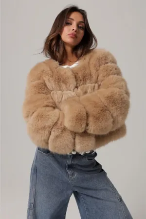 Amara Taupe Faux Fur Puffy Jacket