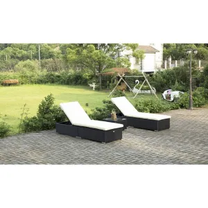 Begin Outdoor Swimming Poolside Lounger (Set of 2) With Side Table (Black)