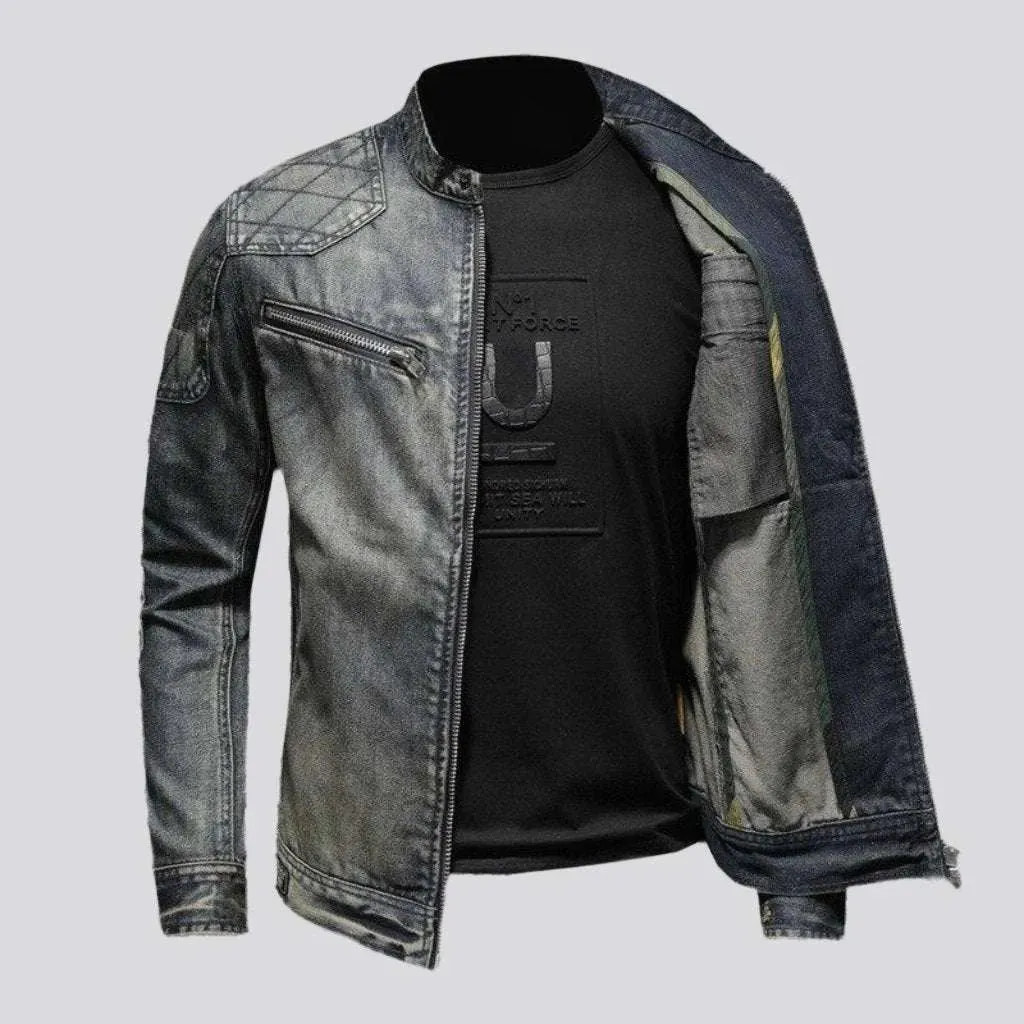 Biker bomber men's denim jacket