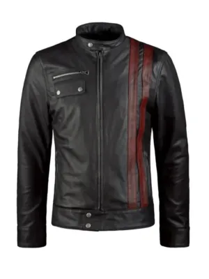 Black and Red Stripe Camber Genuine leather jacket