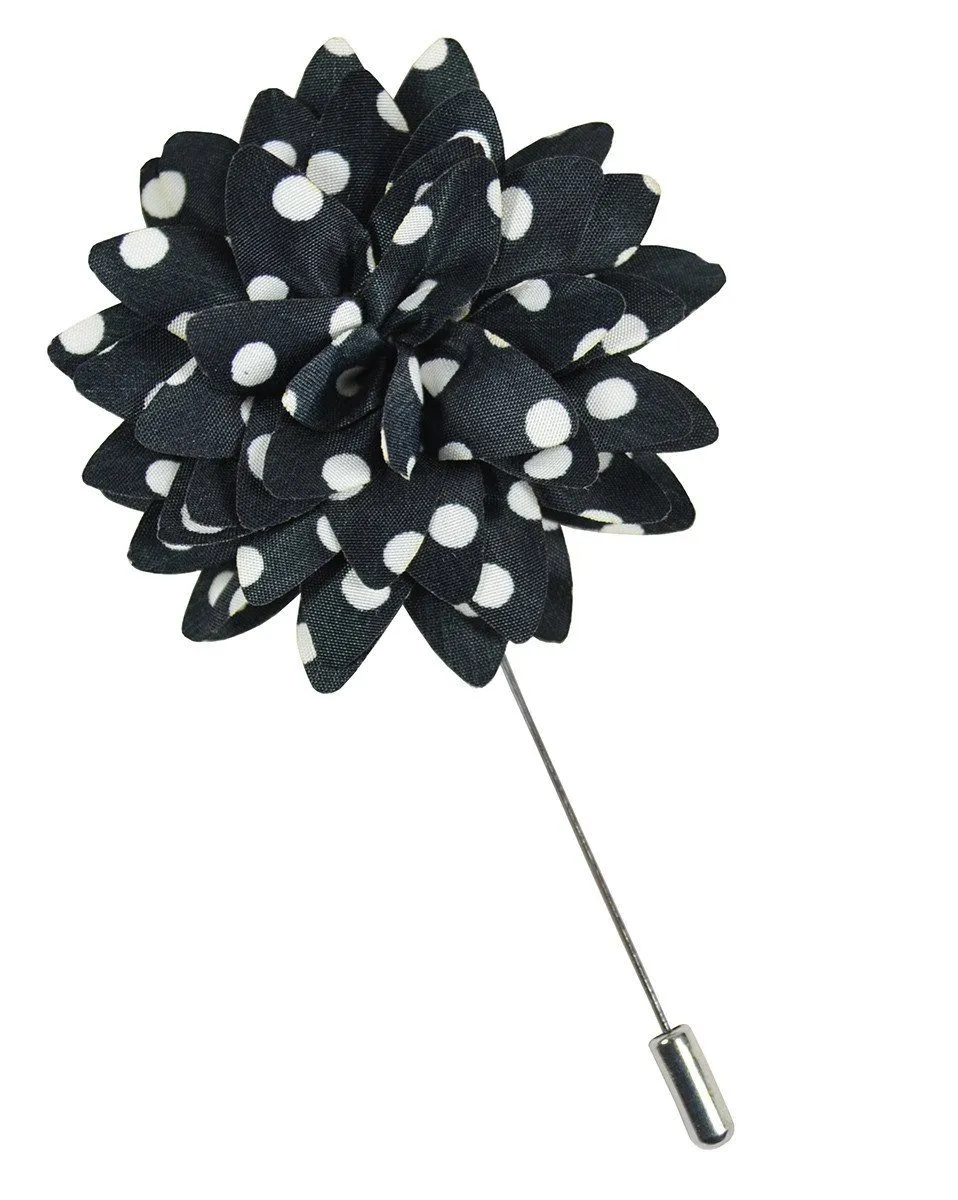 Black and White Polka Dots Lapel Flower