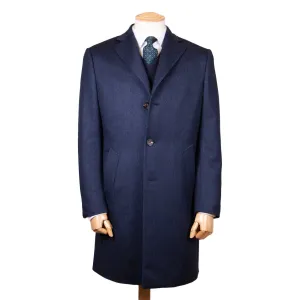 Blue Chevron Virgin Wool, Cashmere, & Silk Slim Tailored Overcoat