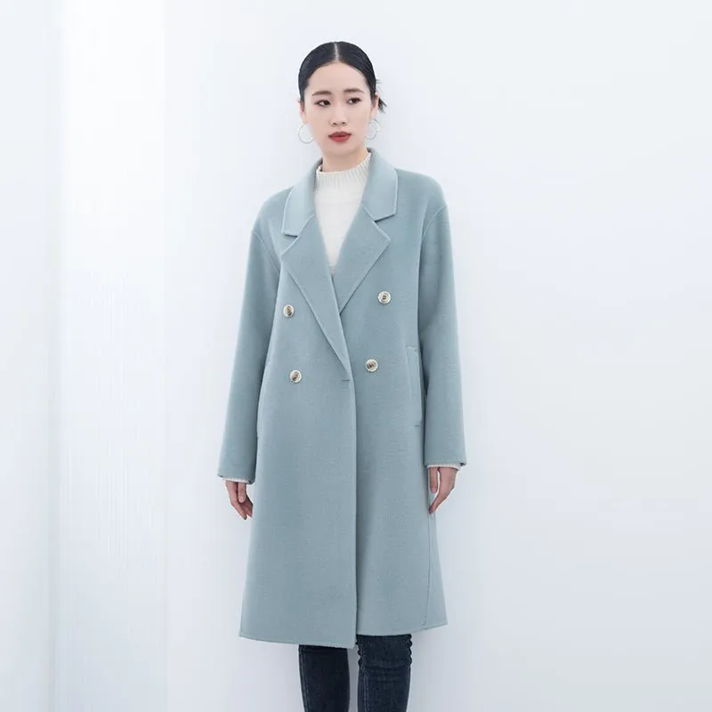 Blue Green Long Double Breasted Wool Coats