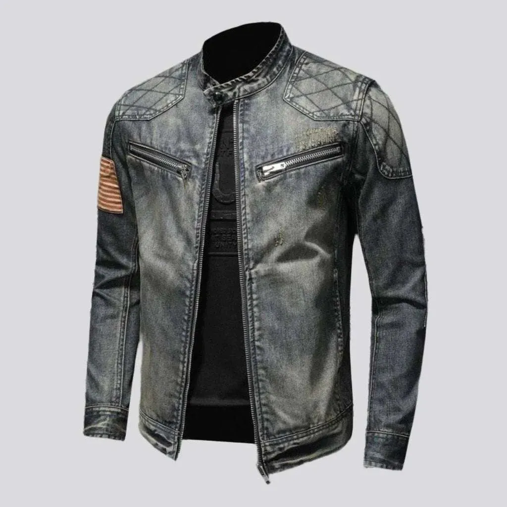 Bomber biker men's denim jacket