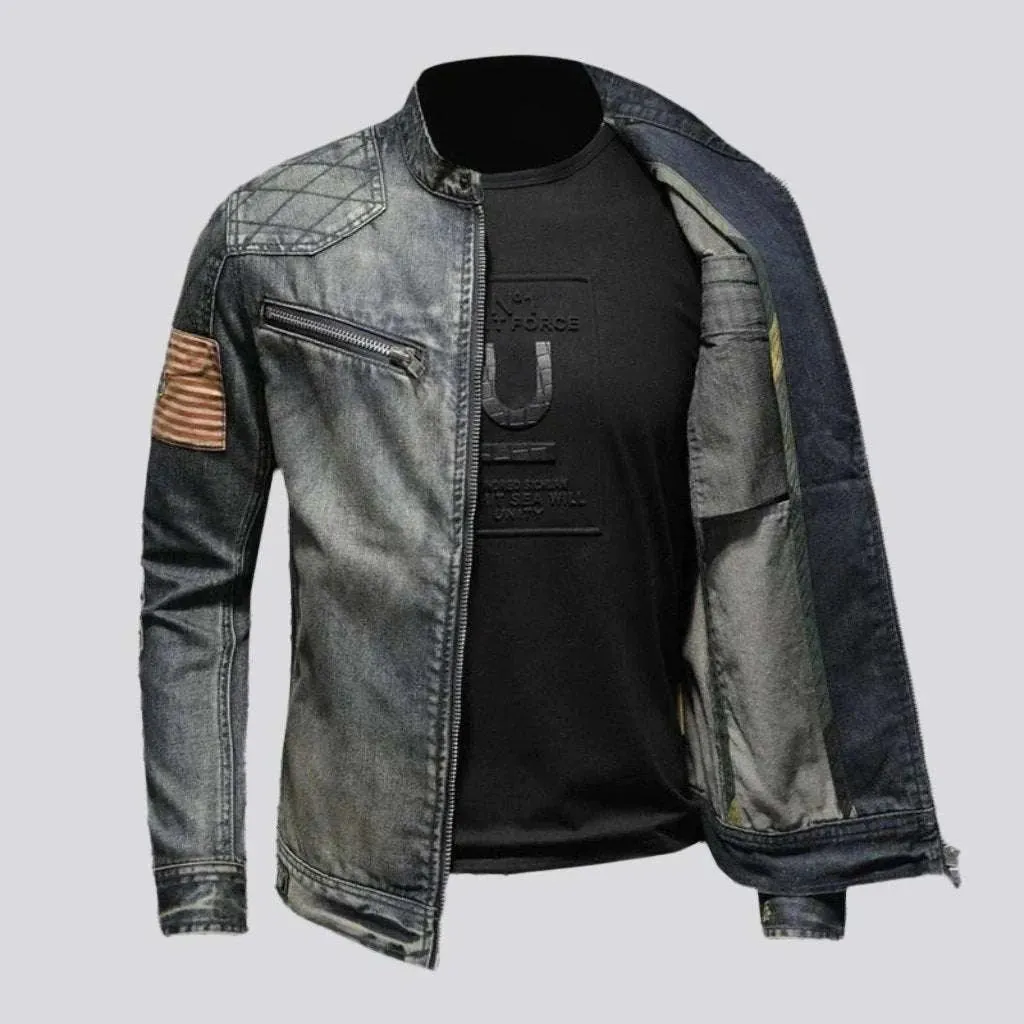 Bomber biker men's denim jacket