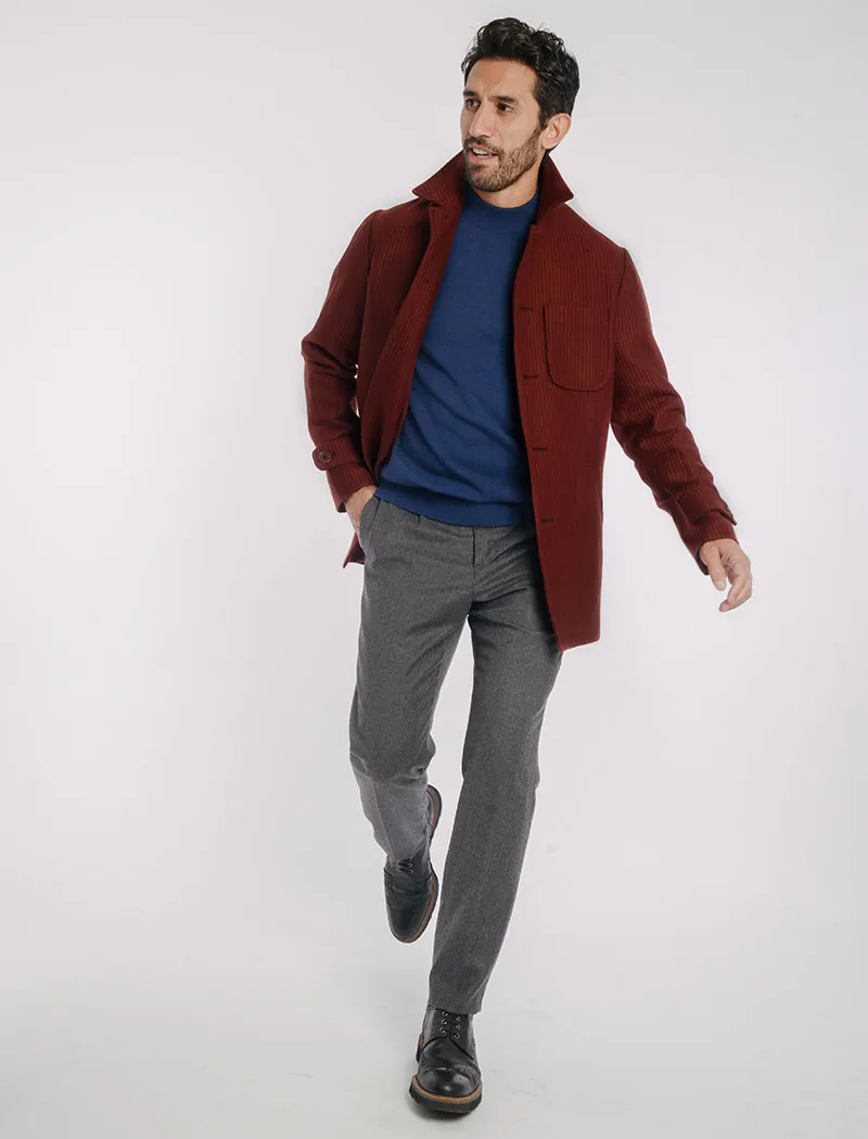 Burgundy Ribbed Cashmere Overcoat