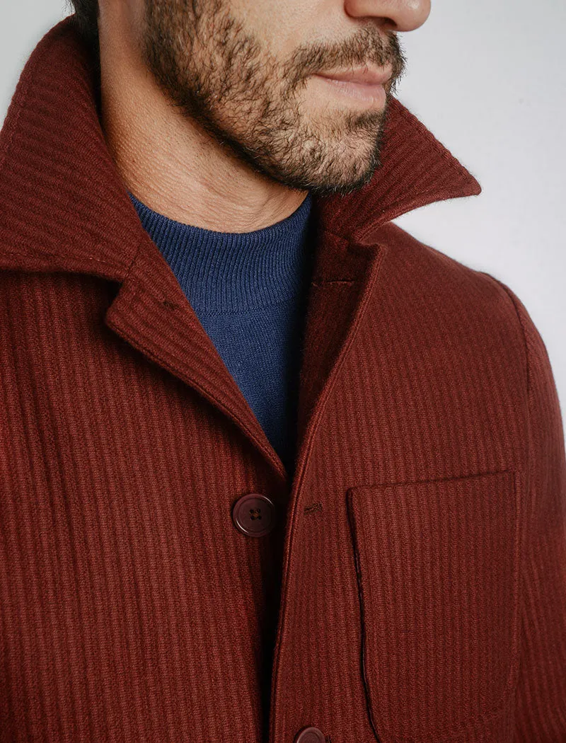 Burgundy Ribbed Cashmere Overcoat