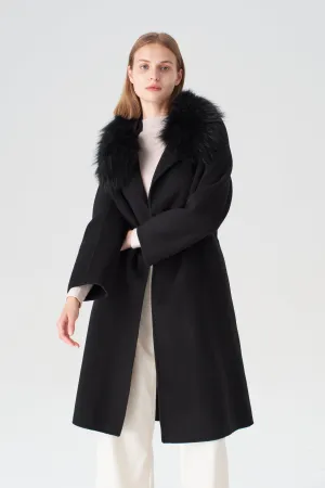 Cashmere Coat with Detachable Fur Collar