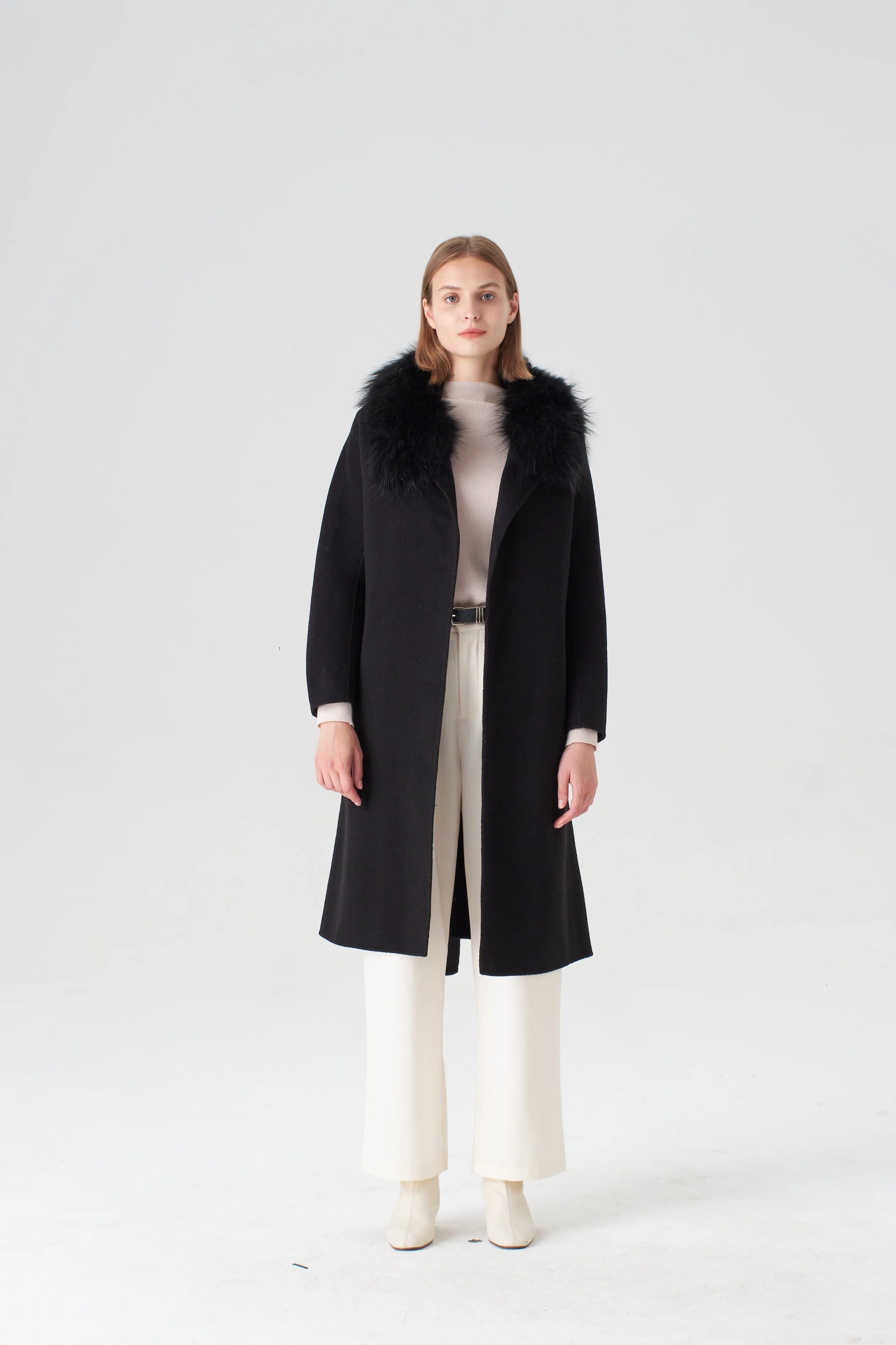 Cashmere Coat with Detachable Fur Collar