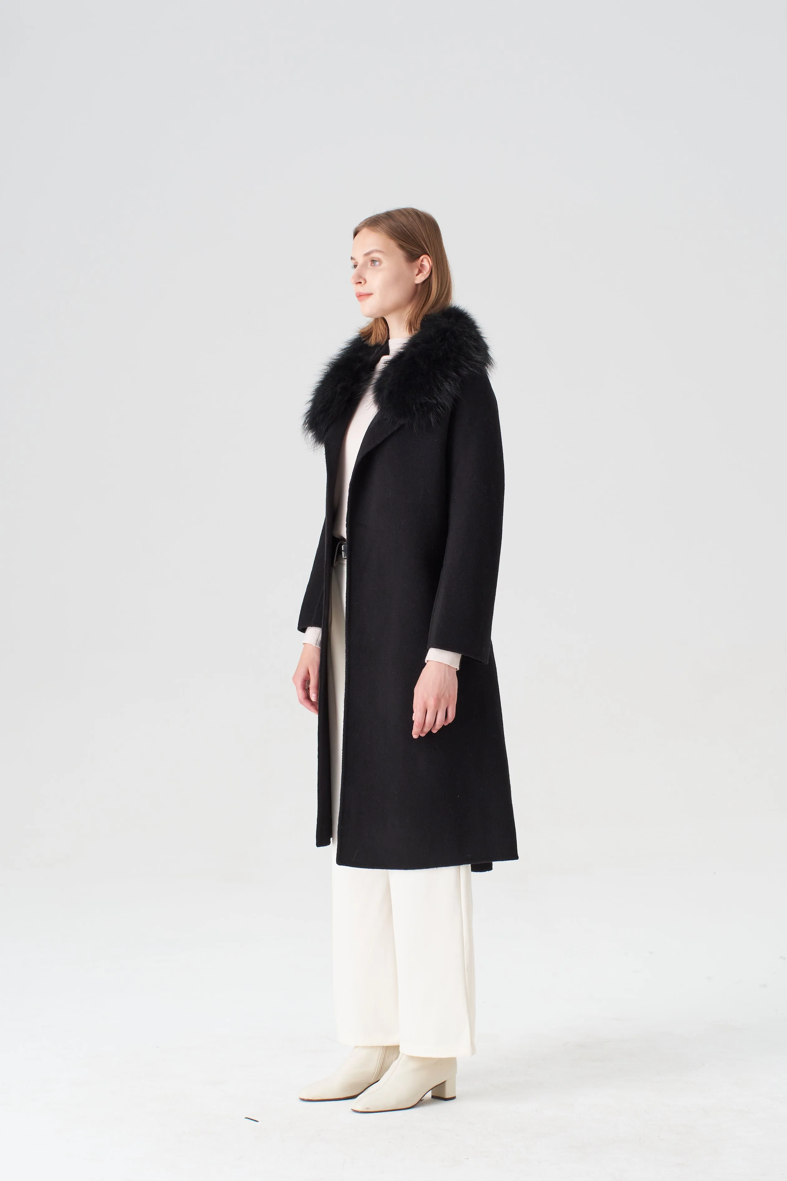 Cashmere Coat with Detachable Fur Collar