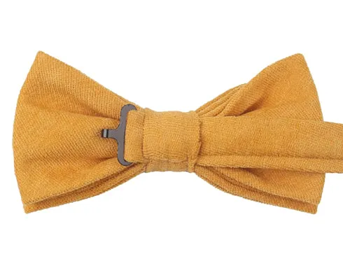 Classy Men Mustard Cotton Pre-Tied Bow Tie