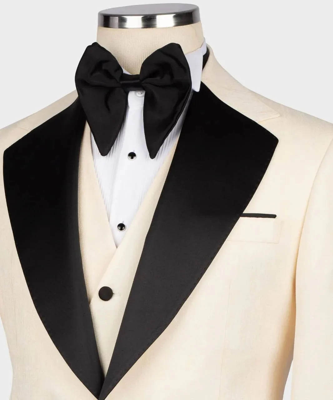 Cream Beige Tuxedo with Black Lapel