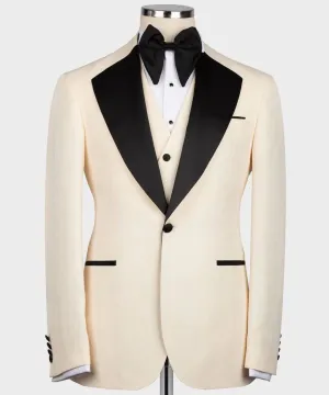 Cream Beige Tuxedo with Black Lapel