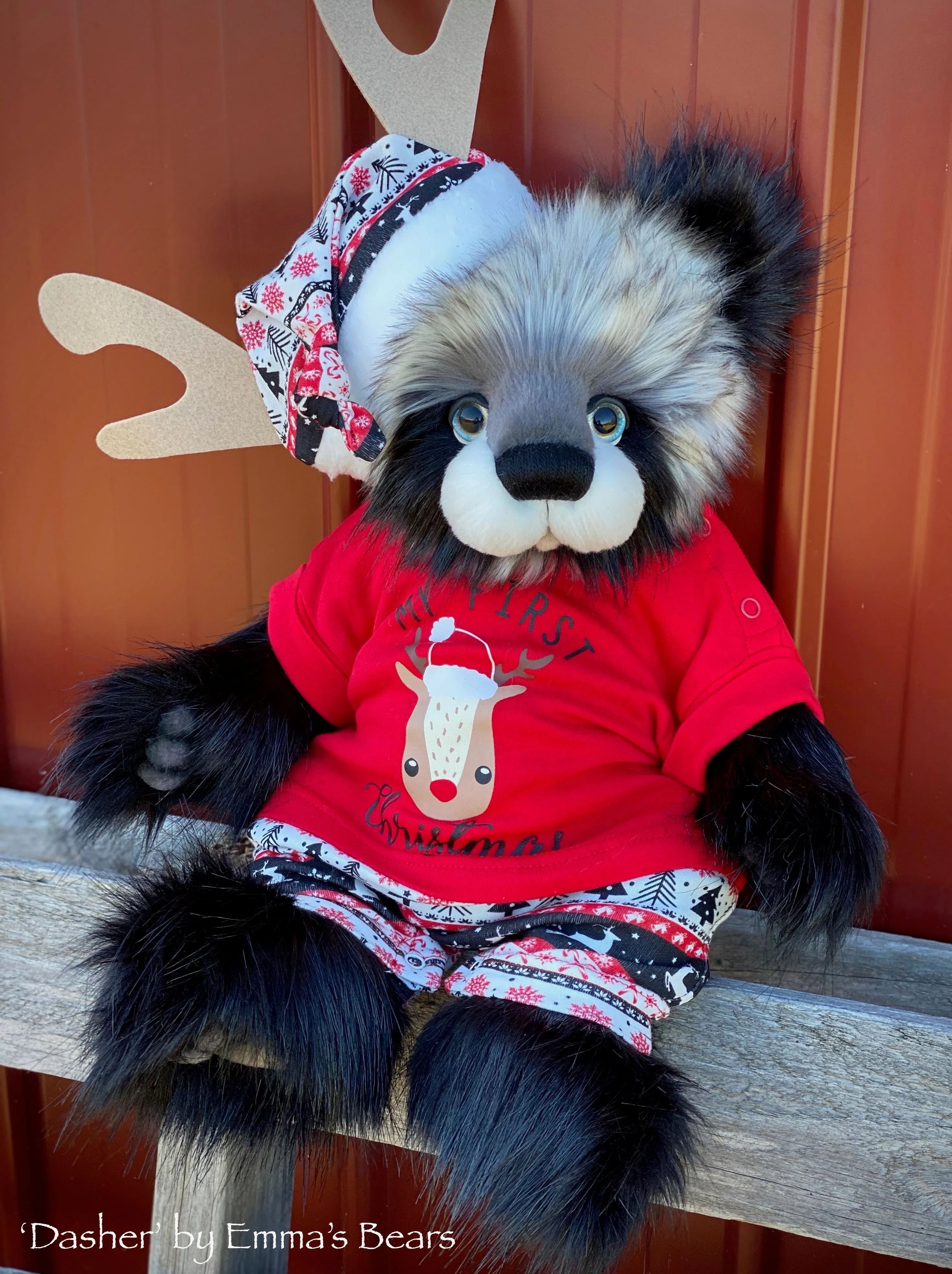 Dasher Eggnog - 18" Christmas 2020 FAUX FUR Artist toddler style Bear by Emma's Bears - OOAK