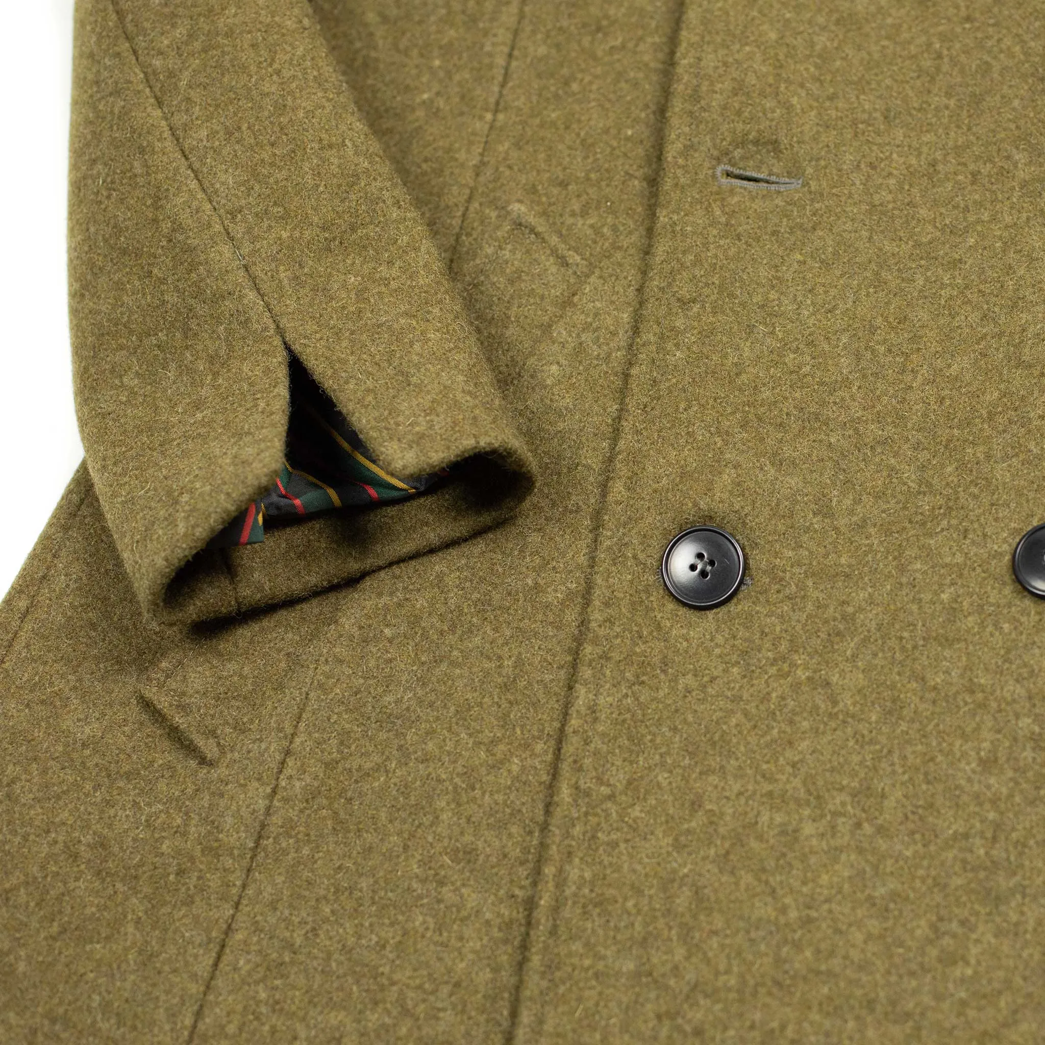 Double-breasted long Great Coat in forest green wool (10th Anniversary Capsule)