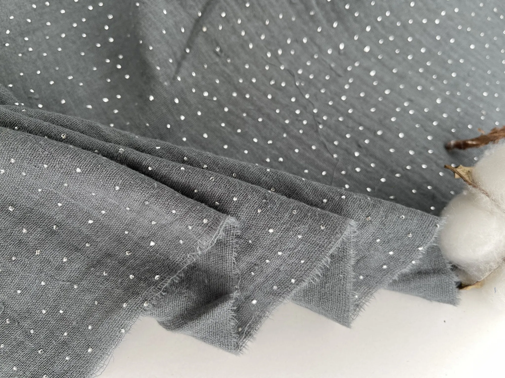 Double layered gauze muslin fabric with stone drops