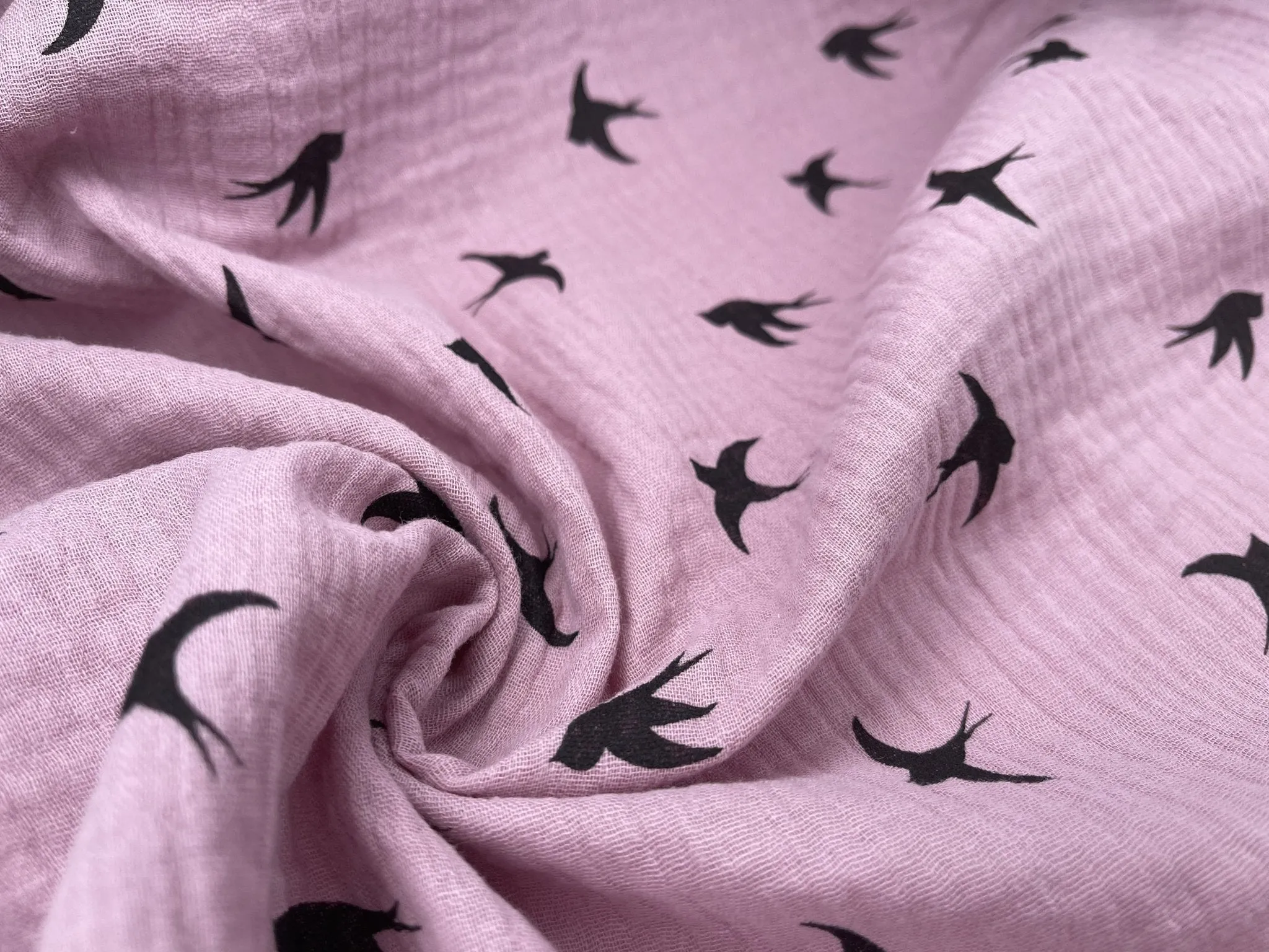 Double layered gauze muslin fabric with swallow print