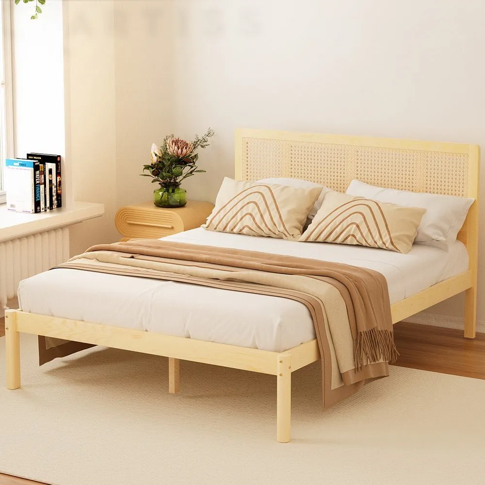 Double Package | Rita Rattan Wooden Bed Frame Pine & Bonita Pillow Top Mattress (Medium Firm)