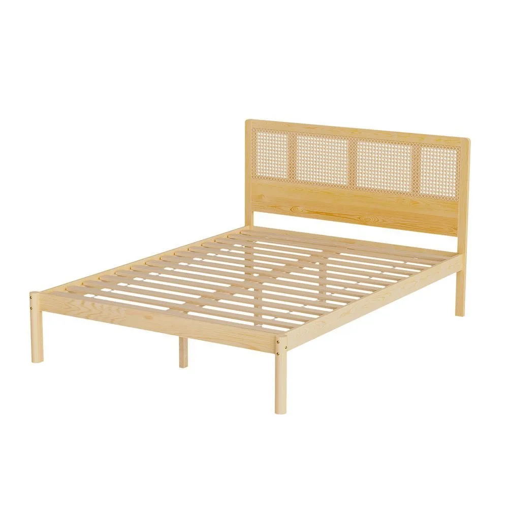 Double Package | Rita Rattan Wooden Bed Frame Pine & Bonita Pillow Top Mattress (Medium Firm)