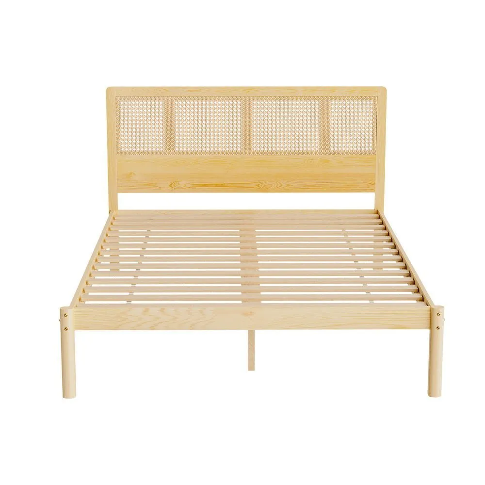 Double Package | Rita Rattan Wooden Bed Frame Pine & Bonita Pillow Top Mattress (Medium Firm)