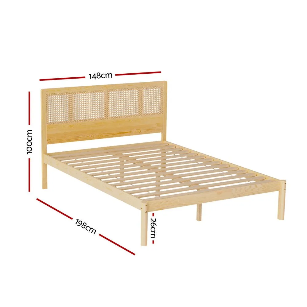 Double Package | Rita Rattan Wooden Bed Frame Pine & Bonita Pillow Top Mattress (Medium Firm)