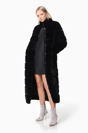 Faux Fur Long Coat - Black