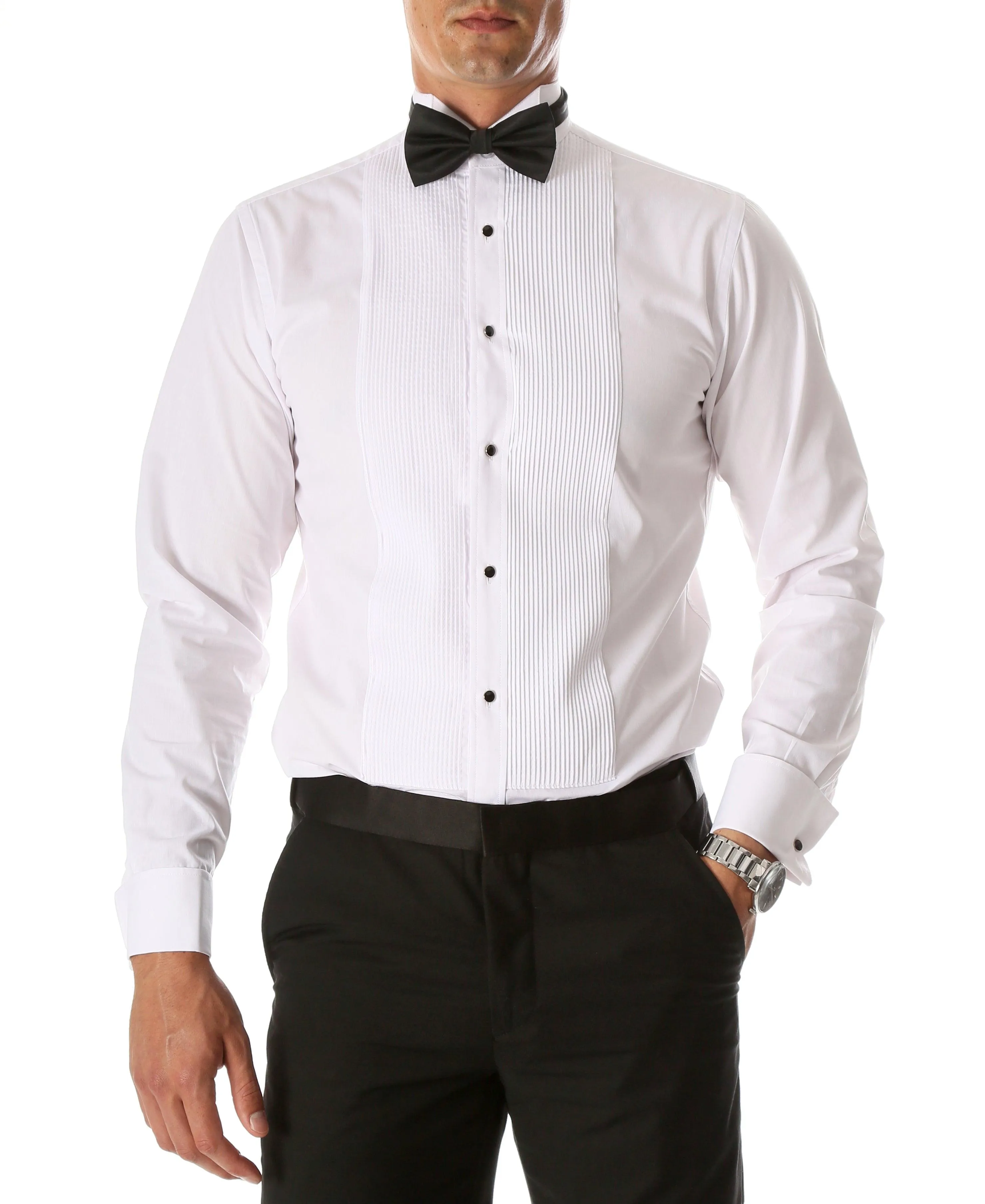 Ferrecci Men's Max White Slim Fit Wing Tip Collar Pleated Tuxedo Shirt