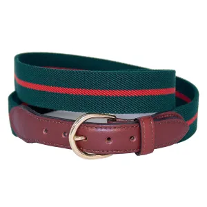 Forest Green & Red Belgian Stretch Leather Tab Belt