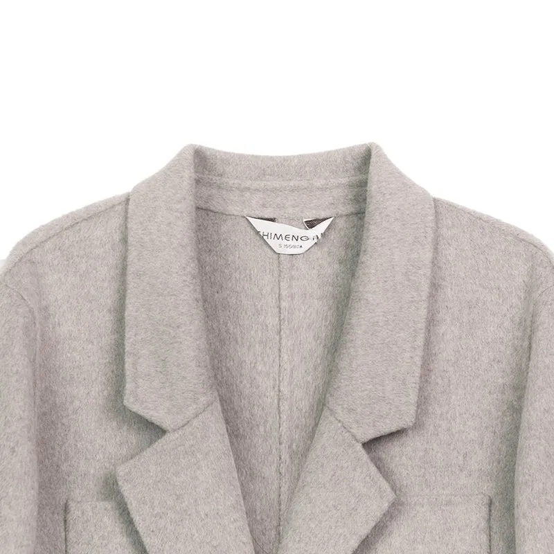 Khaki Grey Woolen One Button Suit Blazer