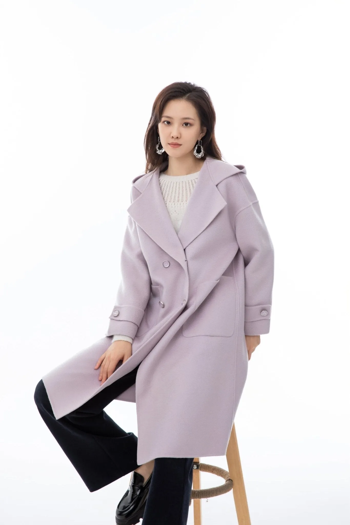 Lavender Wool Hooded Overcoats