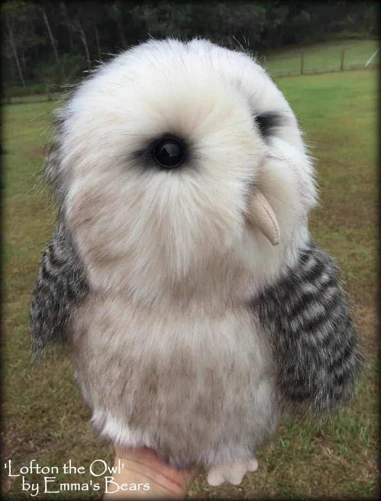 Lofton the Owl - 14" lifesize faux fur artist barn owl  - OOAK by Emma's Bears