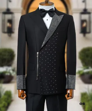 Mens Black Tuxedo With White Stones