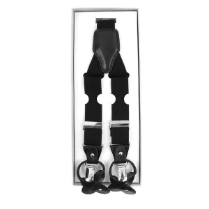 Men's Boxed Convertible Button Strap and Clip-On Suspenders with Leather Trim - Black or White