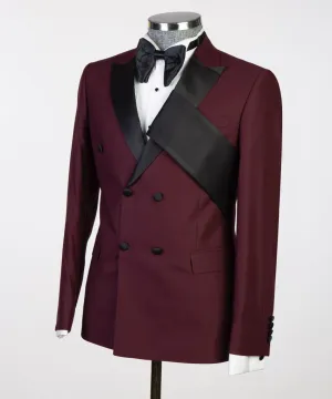 Men's Red Black Slim Fit Tuxedo Suit