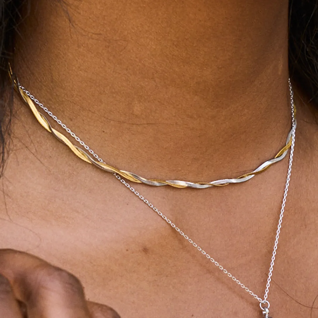 Mixed Metal Herringbone Necklace