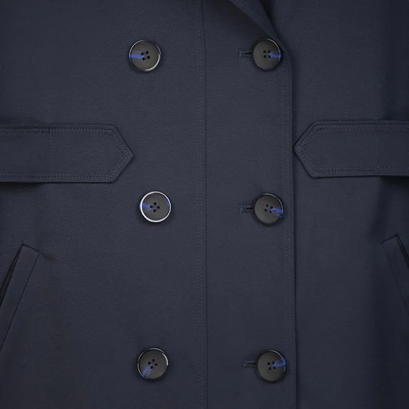 Navy Blue Double Breasted Long Trench Coats