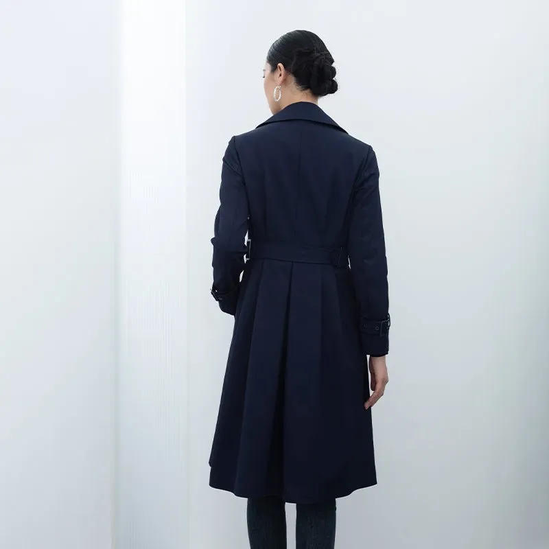 Navy Blue Double Breasted Long Trench Coats