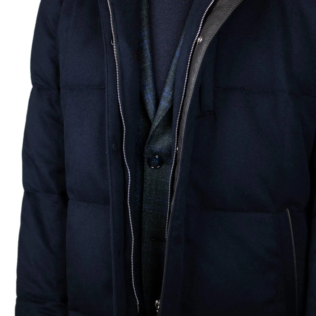 Navy Loro Piana Rain System 100% Cashmere Padded Coat