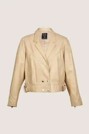 Novado - Women's Embellished Biker Leather Jacket - Beige - 1 Piece