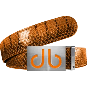 Orange Snakeskin Leather Belt with Buckle