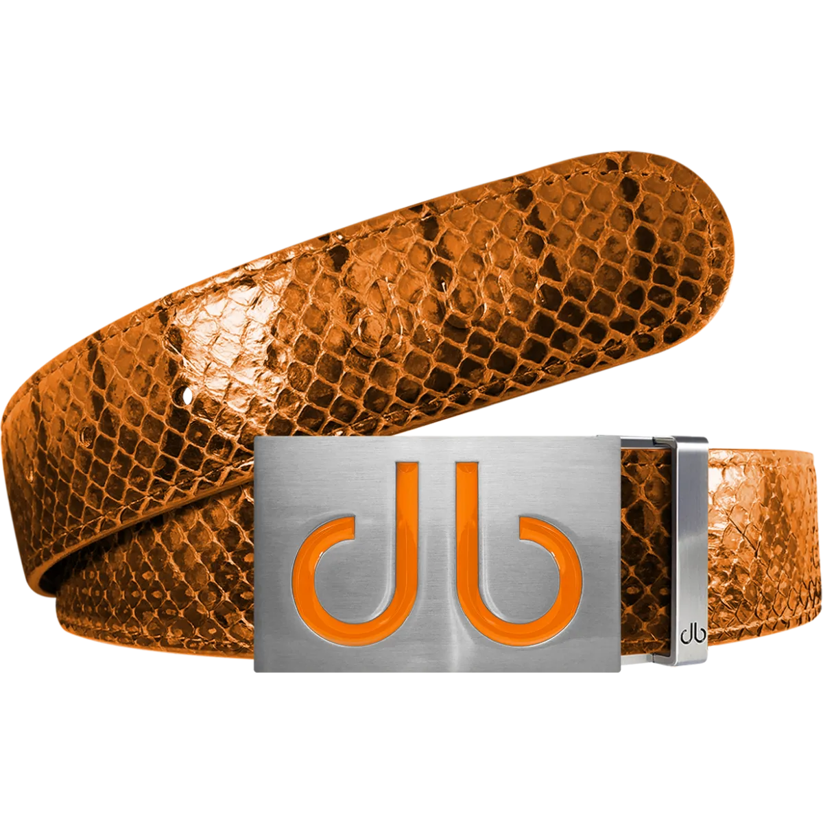 Orange Snakeskin Leather Belt with Buckle