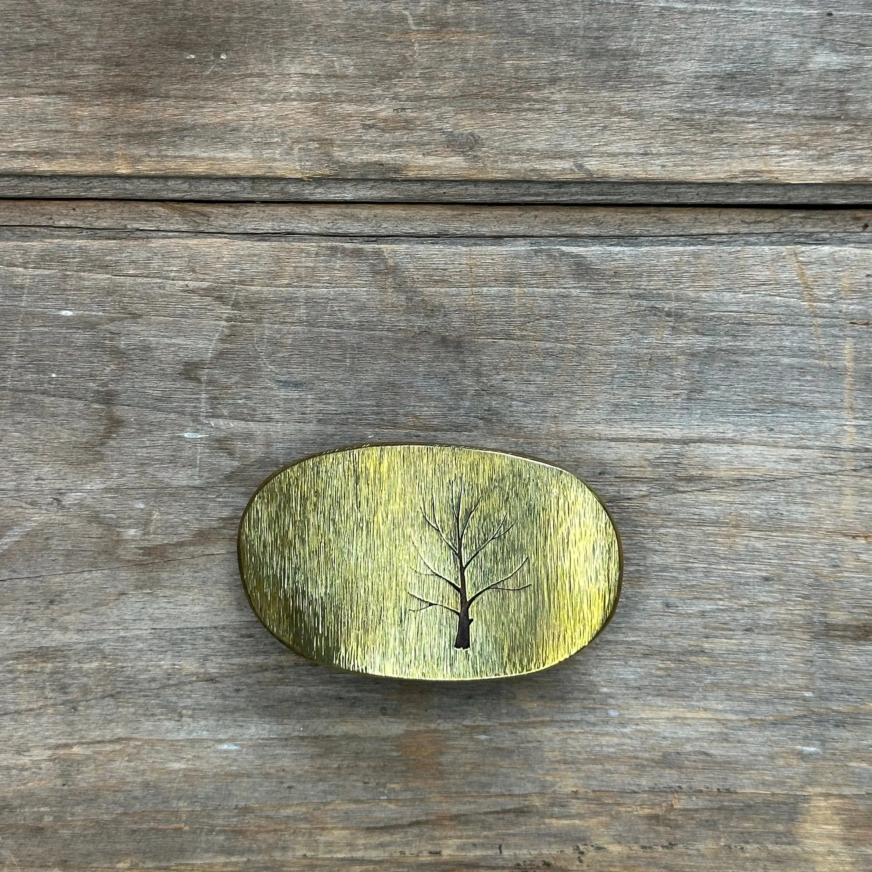 Oval Brass "Tree" David M. Bowman Belt Buckle