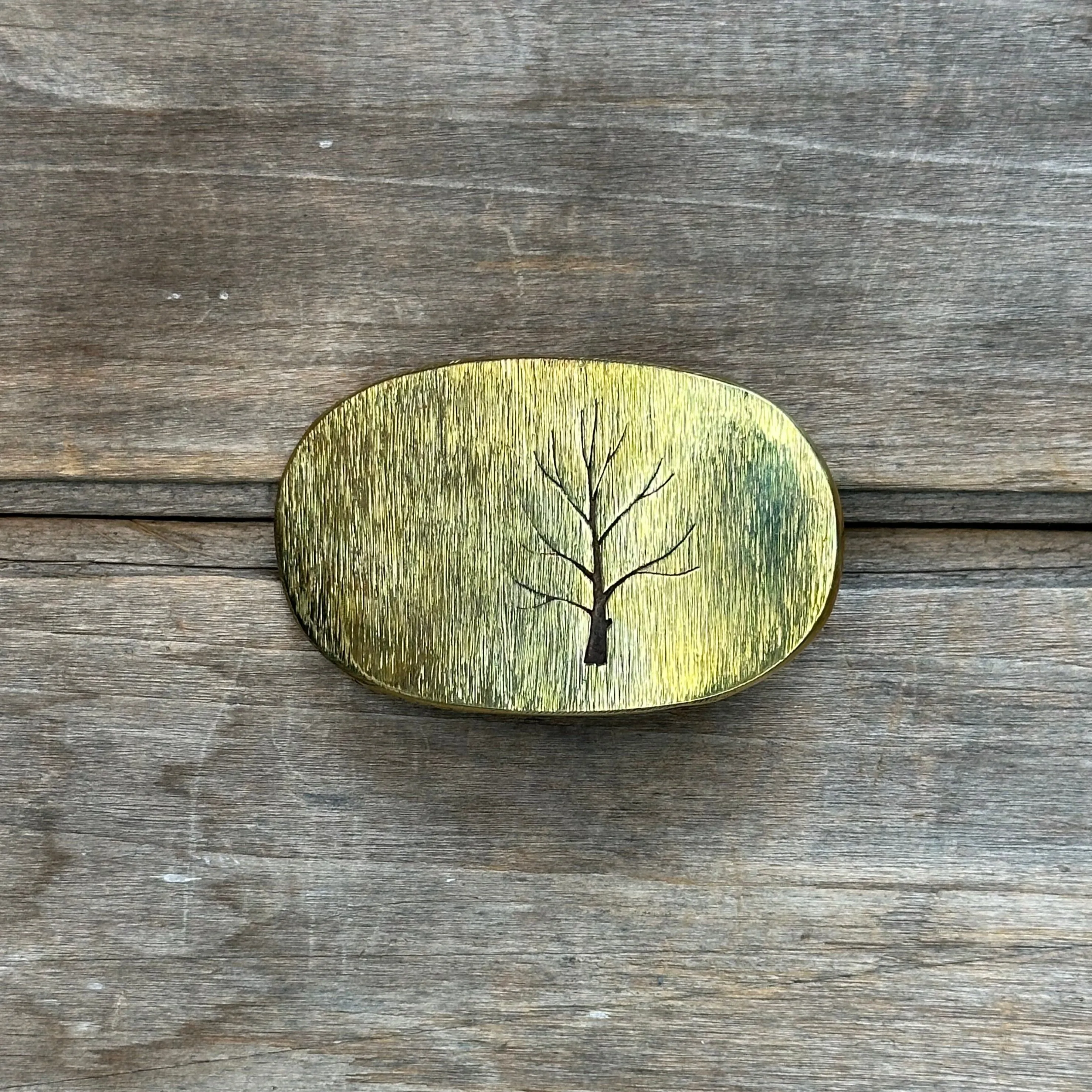 Oval Brass "Tree" David M. Bowman Belt Buckle