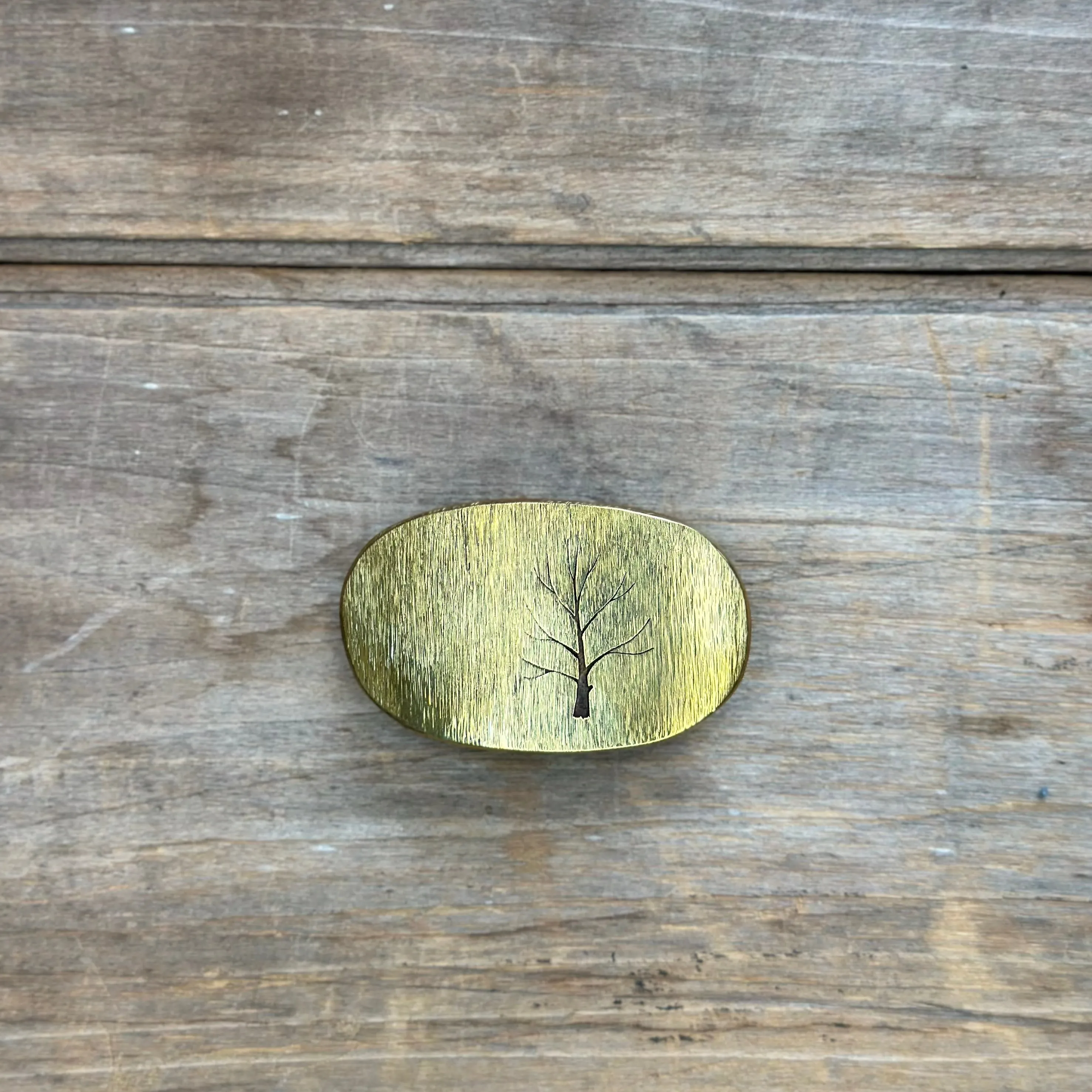 Oval Brass "Tree" David M. Bowman Belt Buckle