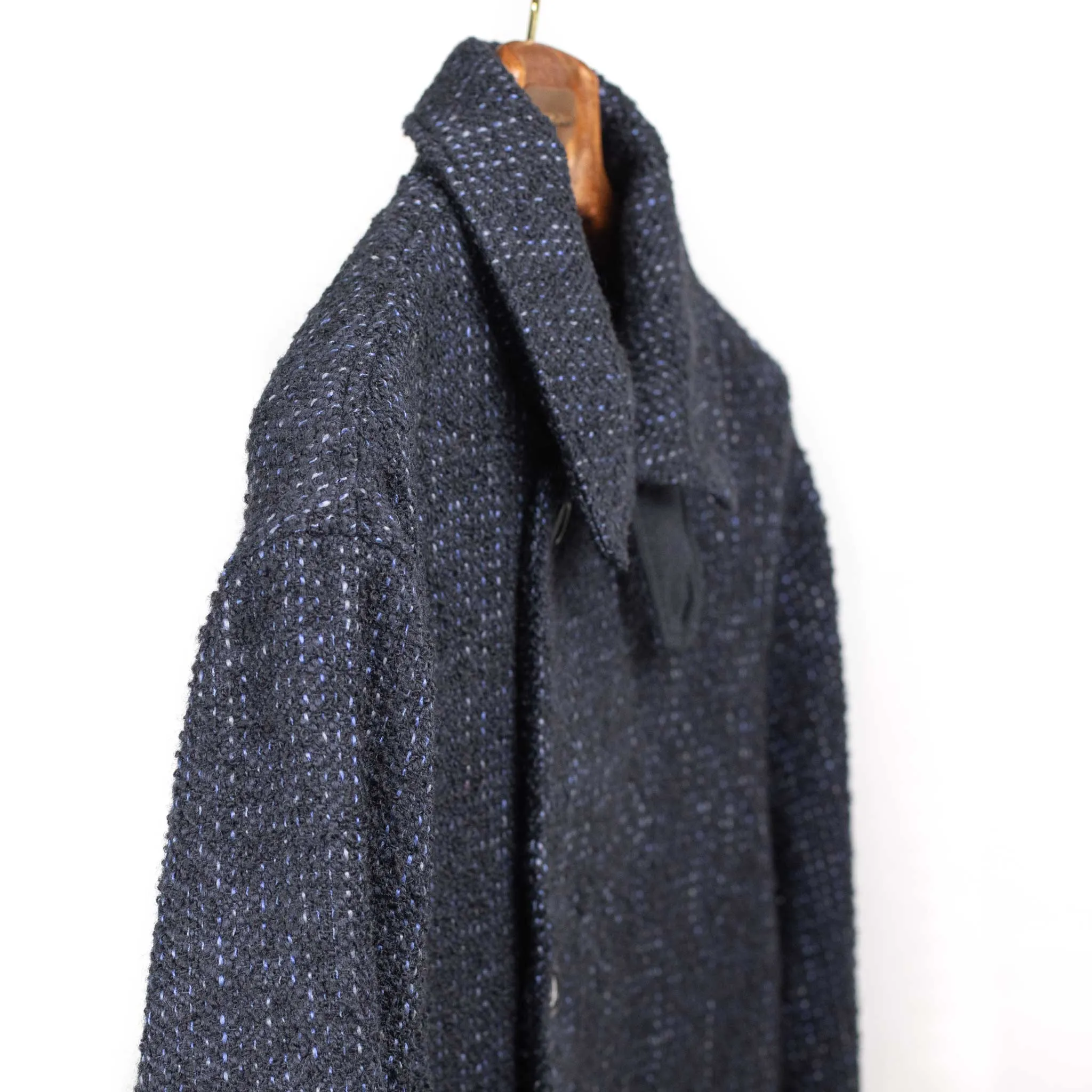 Overcoat in navy Roving tweed wool