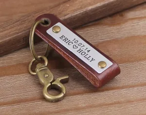 Personalized Double Sided Engraving Leather Keychain