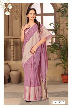 Purple Silk  Saree With Gold Border And Purple Blouse