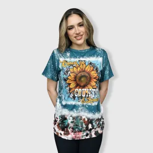 'Raised on Country & Sunshine' Teal Faux Bleached Top