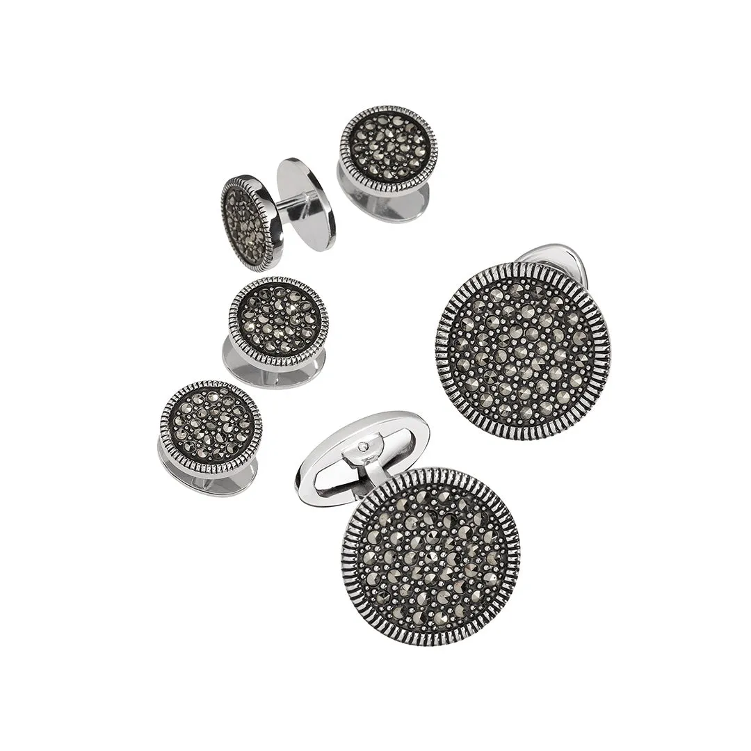 Round Marcasite Pave' Sterling Cufflinks & Studs